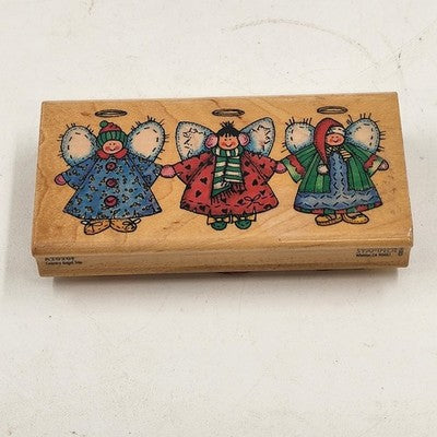 4 Wood Rubber Stamps Sleeping Kitty Country Angel Trio Flower Girl Bluebonnet