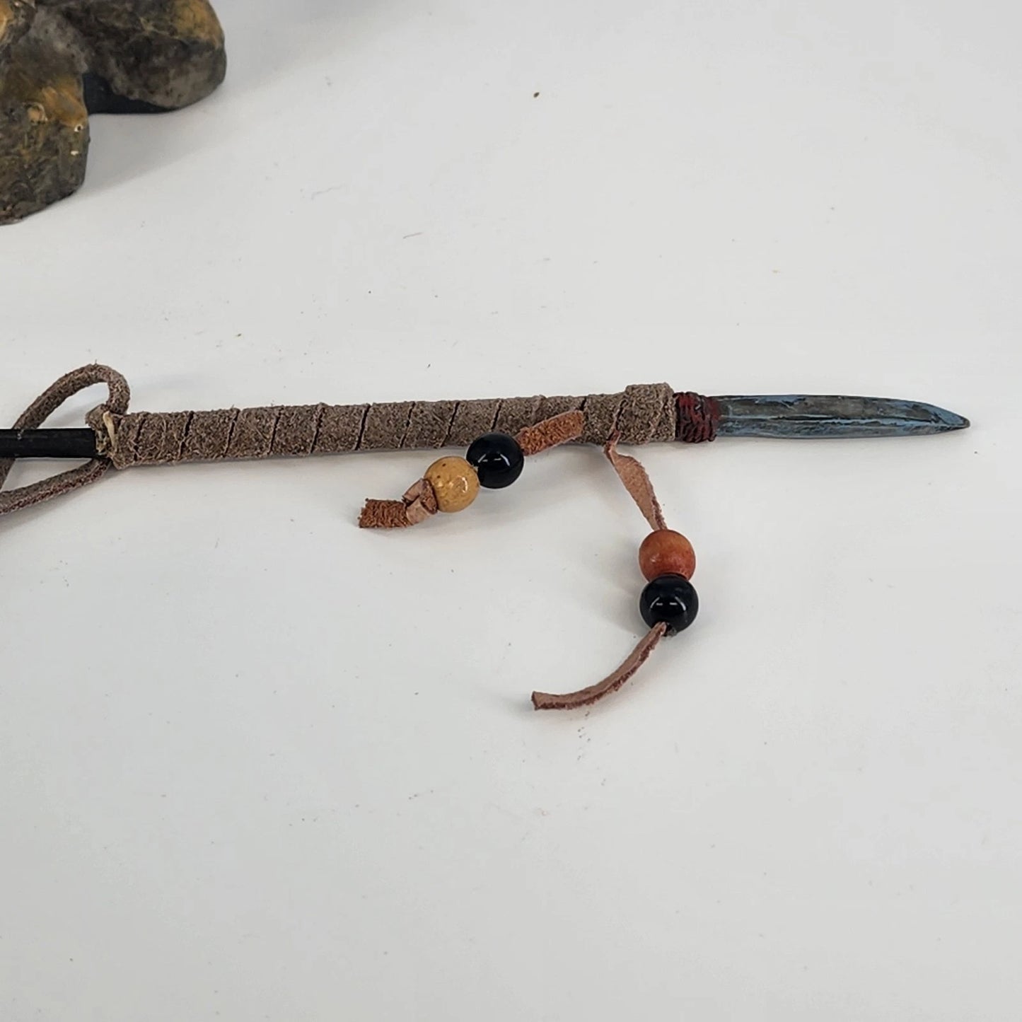 Native American Warrior Chief Statue Spear & Animal Hide Figurine Large 16.5"