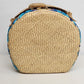 Woven Raffia Hat Box Suitcase Train case Blue Floral Travel 16" Boho Vintage