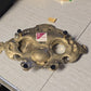 Ornate Double Inkwell Gilded Bronze Cherub Floral 9.75" Lacquered Iron