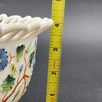 Challinor & Taylor Tree of Life Milk Glass Bowl 8" with a Lace Edge Hand Painted