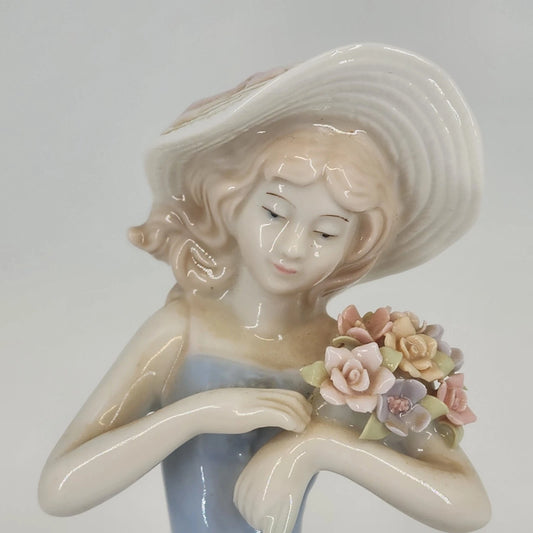 Porcelain Figurine Girl 8" Gifts by House of Lloyd Gathering Flowers Vtg 1998