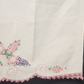 White And Pink Hand Embroidered Linen Tablerunner Vintage With Lace Trim