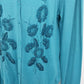 Vertical Designs Blue Sweater Cardigan Button Long Sleeve Beaded Floral Large