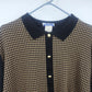 Cape Cod Sportswear Houndstooth Polo Sweater Navy Brown Gold Buttons Collared