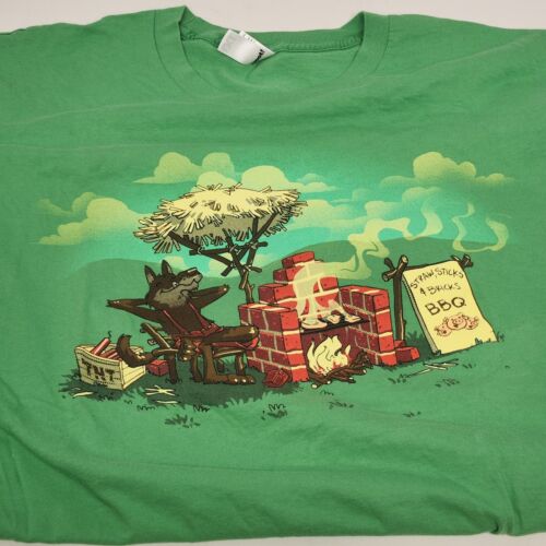 Green Woot T Shirt Coyote Straw Sticks and Bricks BBQ Size XL USA 100% Cotton