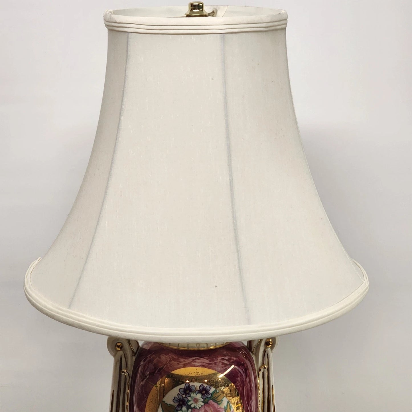 Italian Porcelain Table Lamp Urn on Pedestal Style White Bell Shaped Shade Vtg
