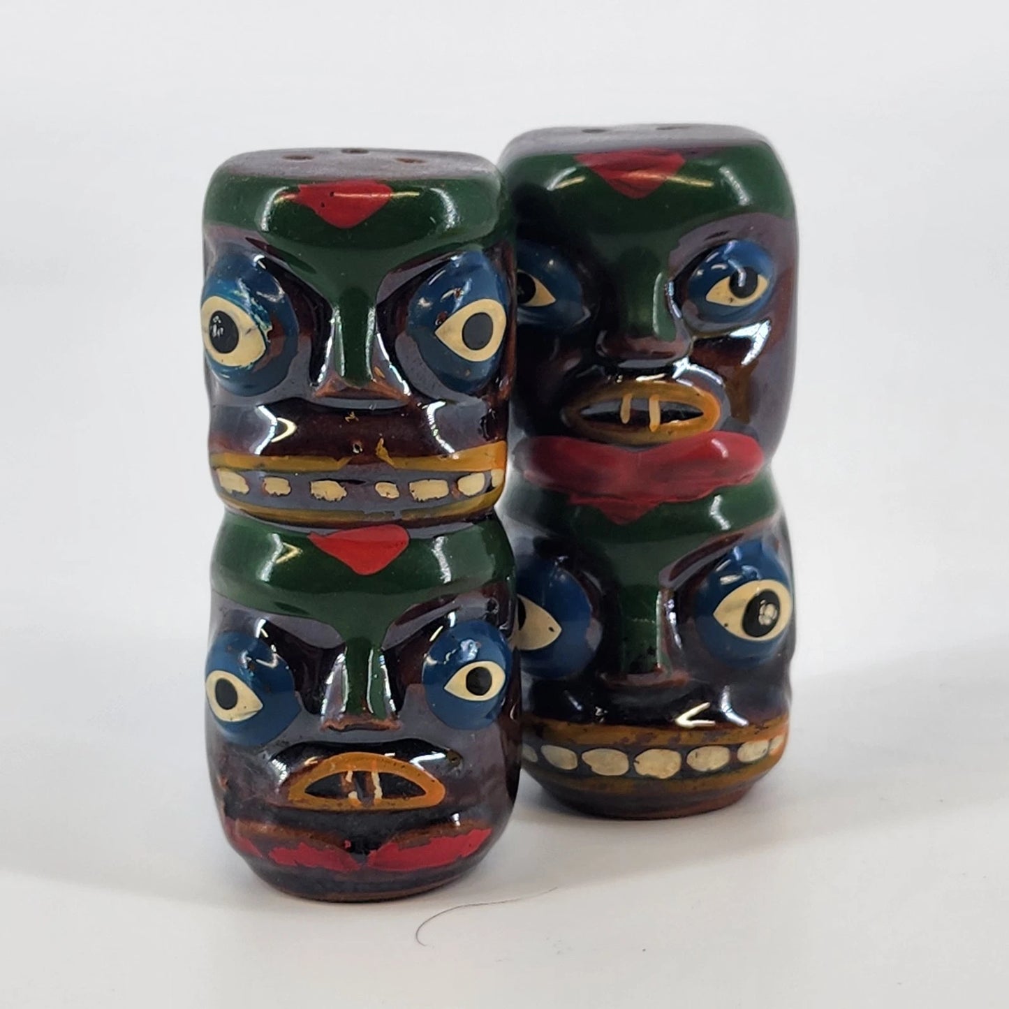 Totem Pole Indigenous Salt & Pepper Shaker Set Brown Lustreware Ceramic Japan 3"