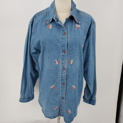 Rosemary & Ivy Embroidered Long Sleeve Button Front Denim Shirt/Jacket XL