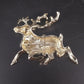 Reindeer Brooch Gold Tone Red Green Rhinestone Christmas Pin 2.5"x2" Vtg Holiday