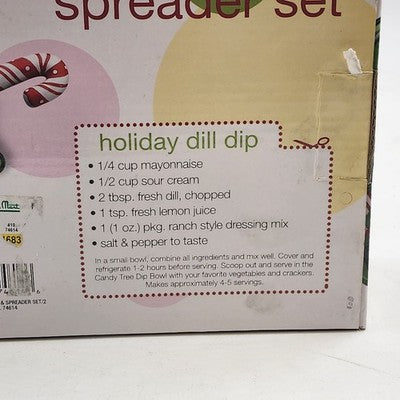 Boston Warehouse Christmas Tree Dip Bowl & Candy Cane Spreader Set Holiday China