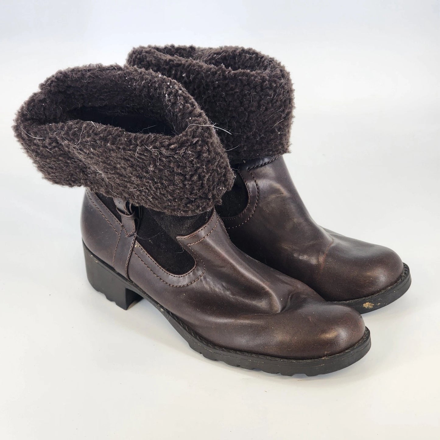Sonoma Western Ankle Boots Life Style Women's 8.5 Brown Block Heel Fur Trim
