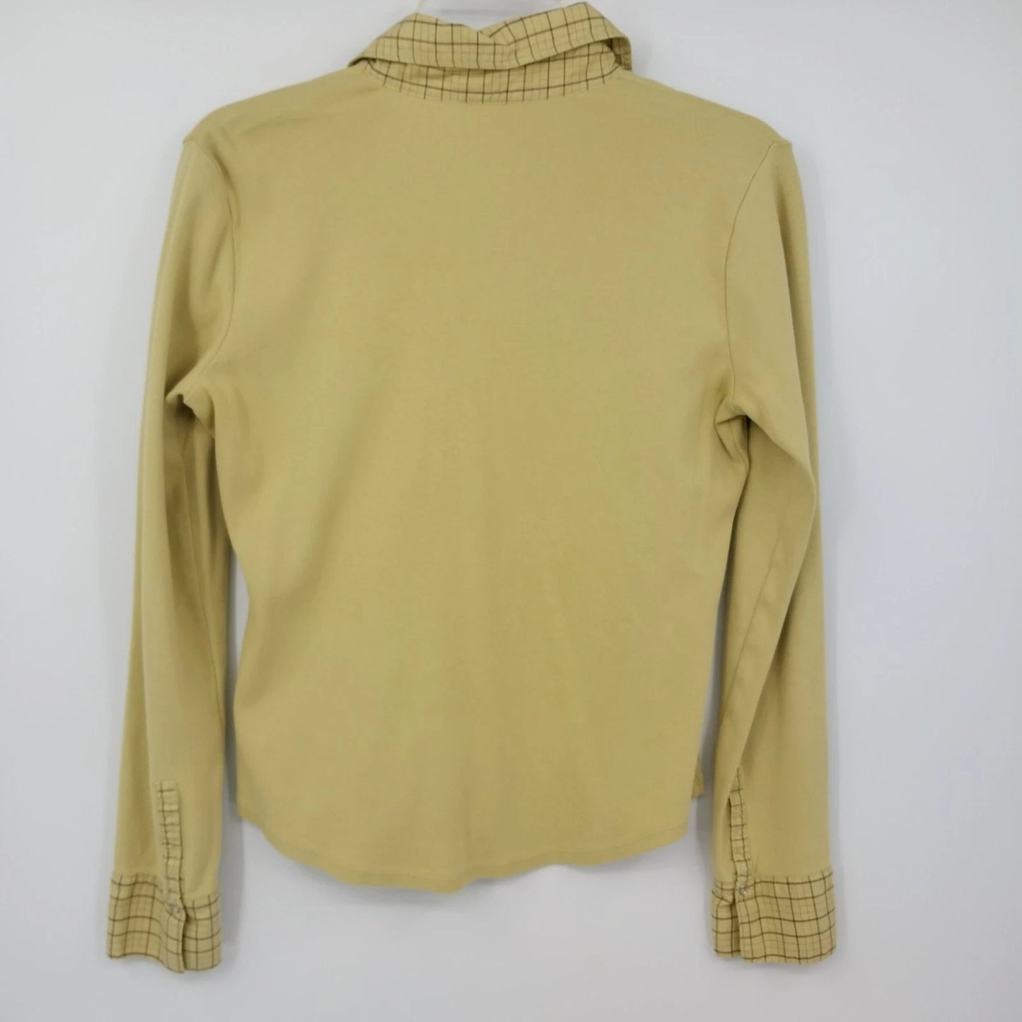 LOFT Ann Taylor Green Plaid Trim Blouse Womens Medium Top