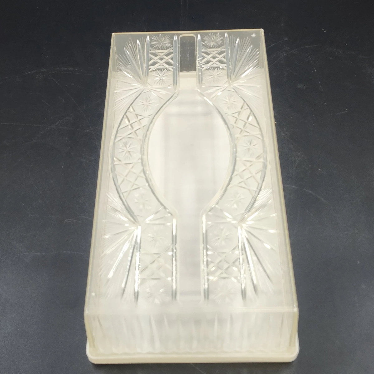 Clear Acrylic Lucite Tissue Box Cover Starburst Diamond 10.5" White Base MCM Vtg