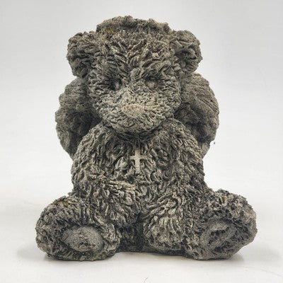 Angel Bear Brown Concrete Statue Halo Wings Cross Garden Decor 6"
