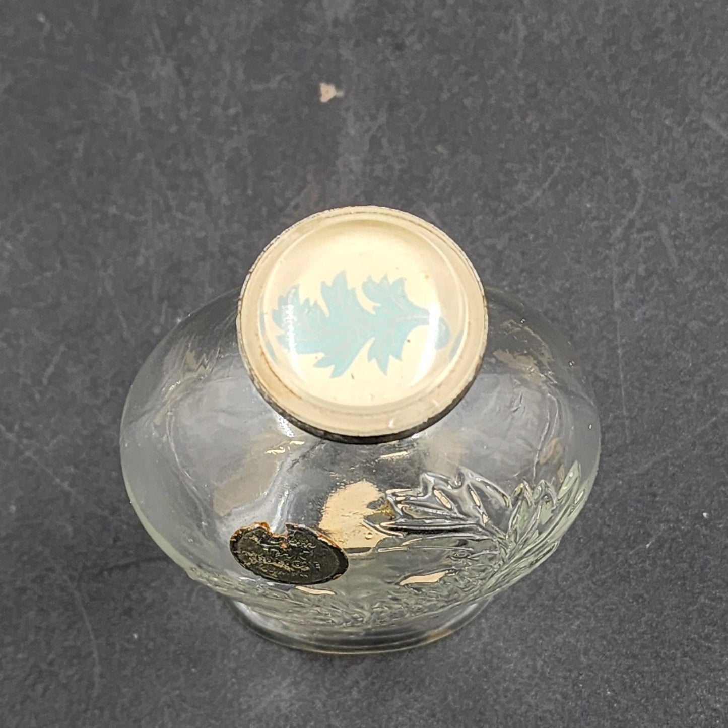 Wrisley Blue Fern Cologne Bottle 4.25 oz Clear Glass Silver Lid Empty 1950 Vtg
