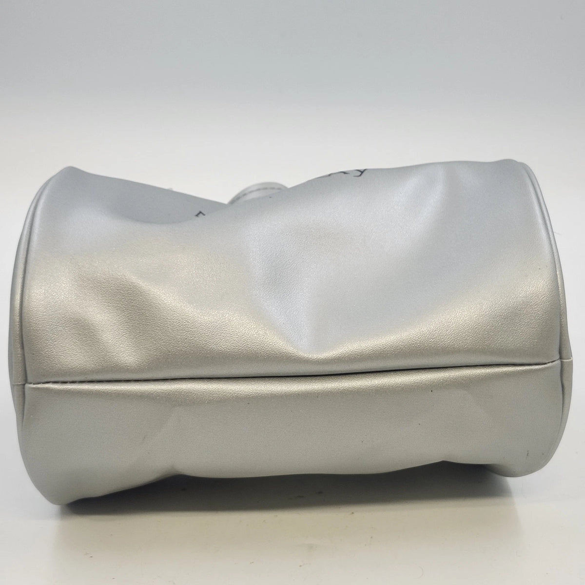 Mary Kay Silver Metallic Cylindrical Cosmetic Makeup Bag 8.5" Travel Case Zipper