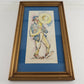 Framed Print Sketch of Clown Playing Big Horn Blue Watercolor Tony Oswald Signed