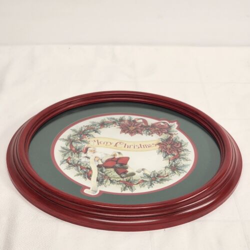 Merry Christmas Round Print Red Framed Green Matted 1994 Home Interiors 12" Vtg