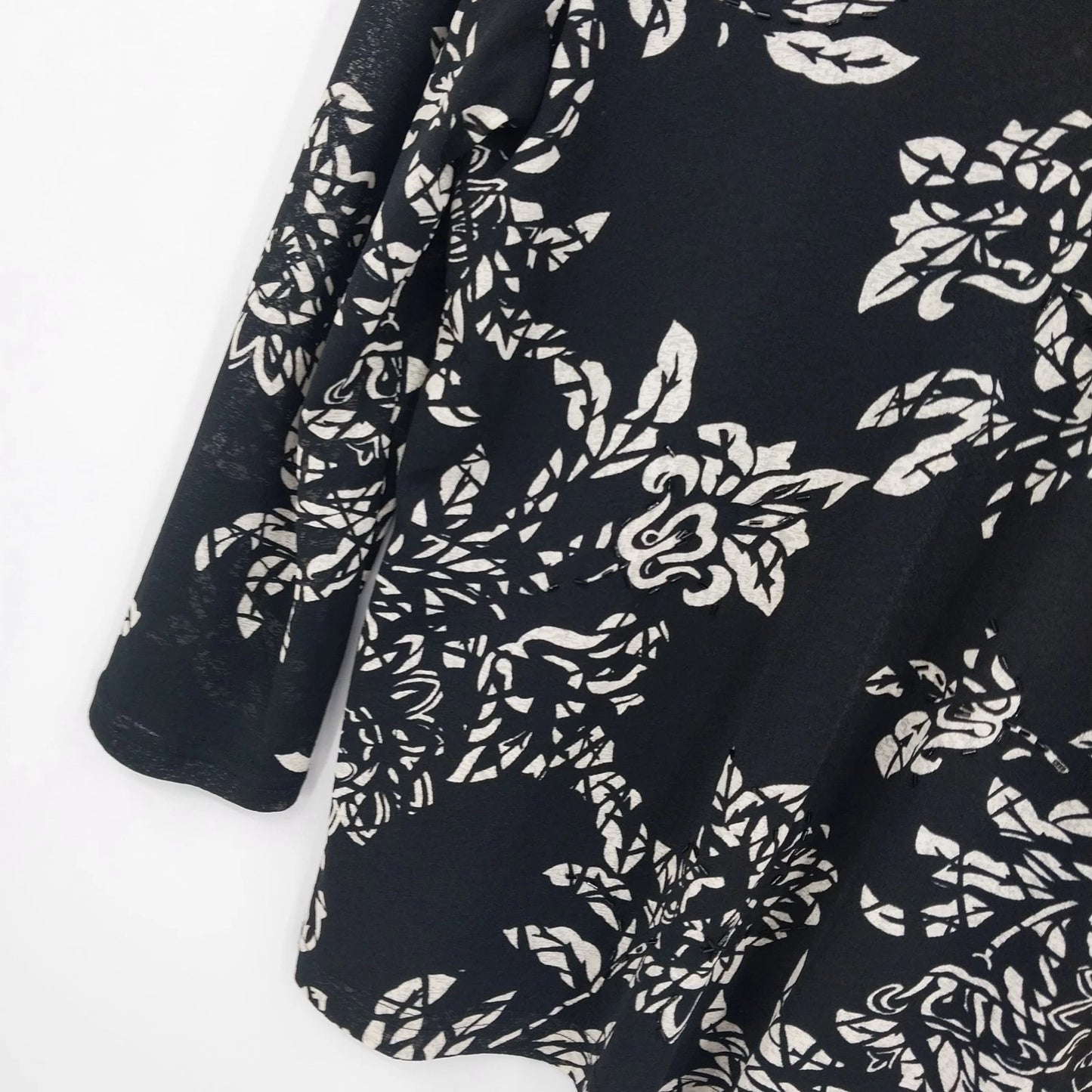 Requirements Women's Floral Stretch Long Sleeve Top Black White Size M Casual