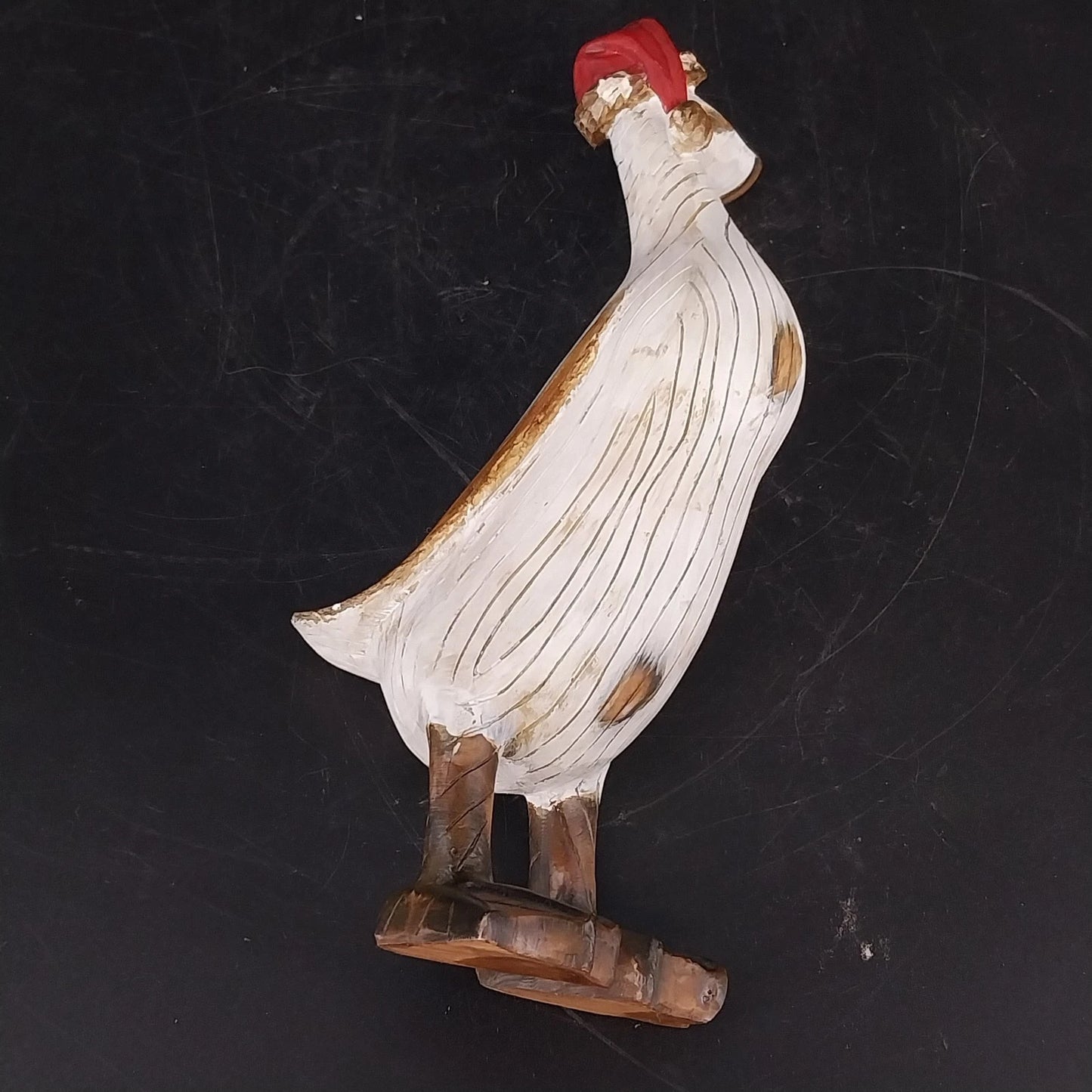 Tii Collections Santa Hat Duck Figurine Carved Wood White 7" Christmas Decor