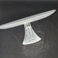 Badash White Alabaster Glass Cake Stand Swirl Silver Trim Footed 12.75" Elegant