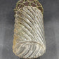 Clear Glass Swirl Decorative Jar w Carved Wood Fleur De Lis Lid & Beaded Chain