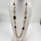 Gold Tone Chain with Glossy Black Faux Rhinestone & Gold Tone Discs 18" Necklace