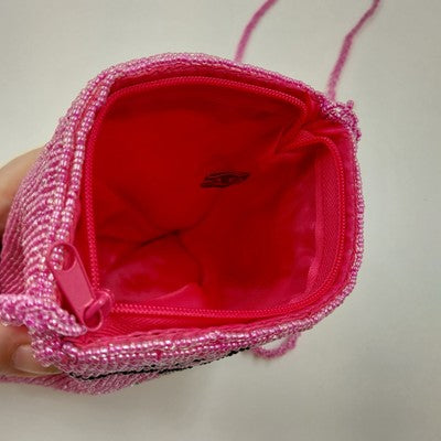 Ermo Collection Beaded Pink Purse Bag Palm Tree Design Lined Vintage China