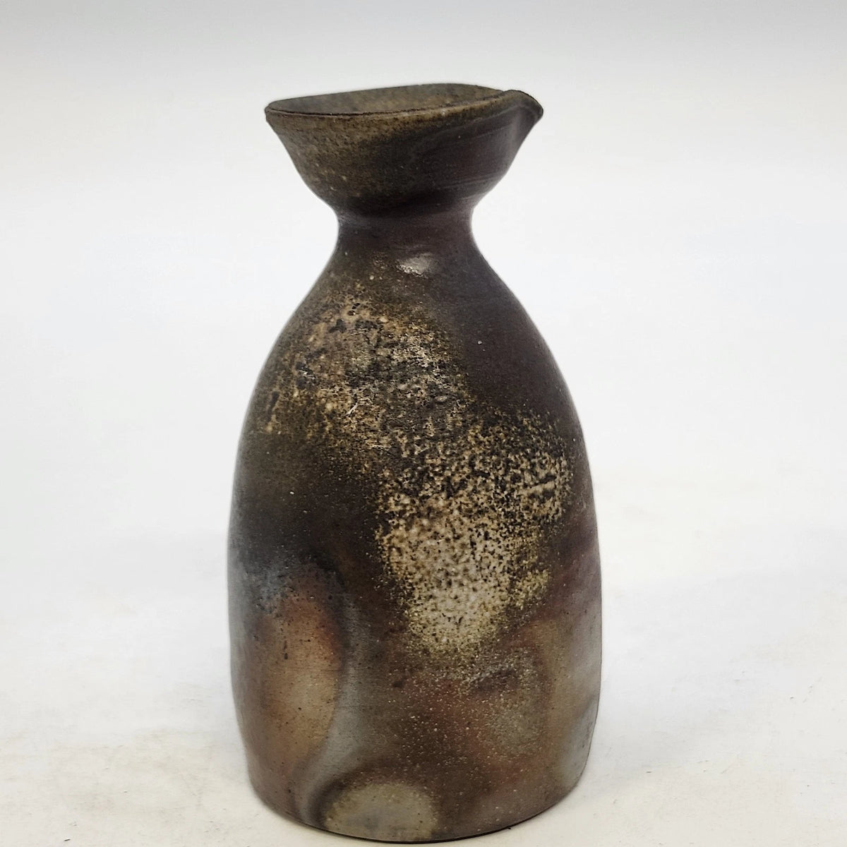 Studio Art Pottery Sake Pitcher Small Vase Pinched Pour Spout Dark Brown 4.5"