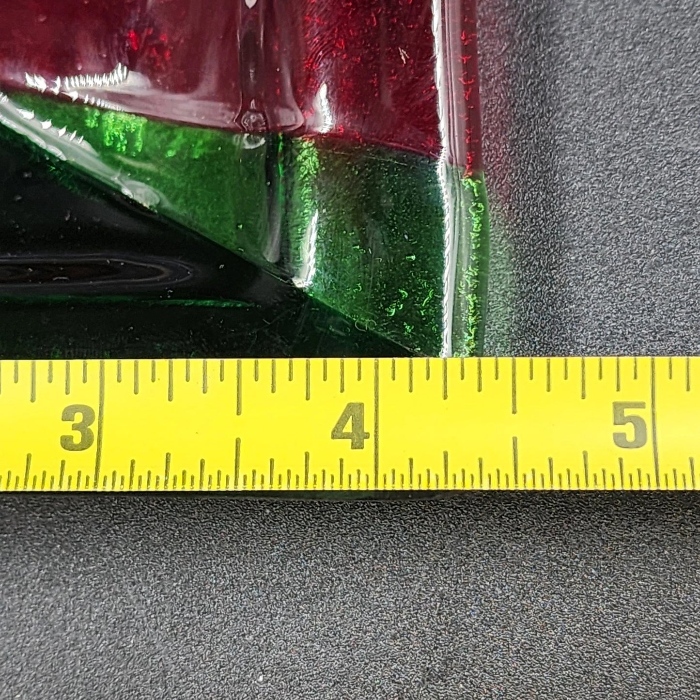 Gaya Studio Art Glass Square Dish Plate Red Green Clear Fused Modern Mid Century