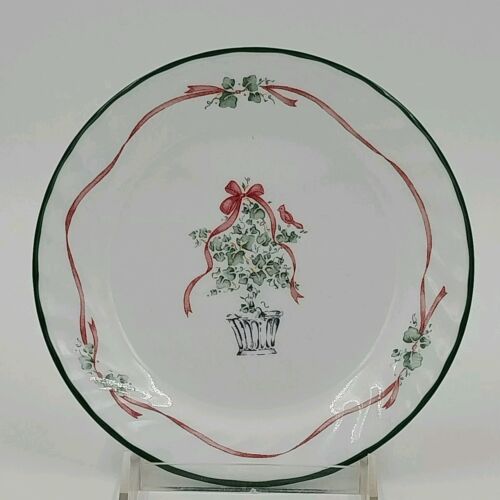 10 Corelle Callaway Holiday Ivy Dinner Plates Swirl Green Trim 10.25"d EUC