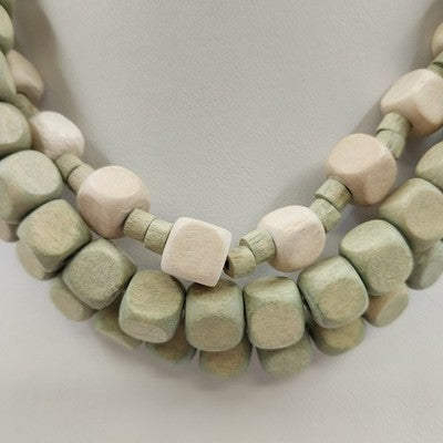 Plunder Chunky Wood Beaded Layered Women's Necklace 3 Strands Neutral Tones 9"