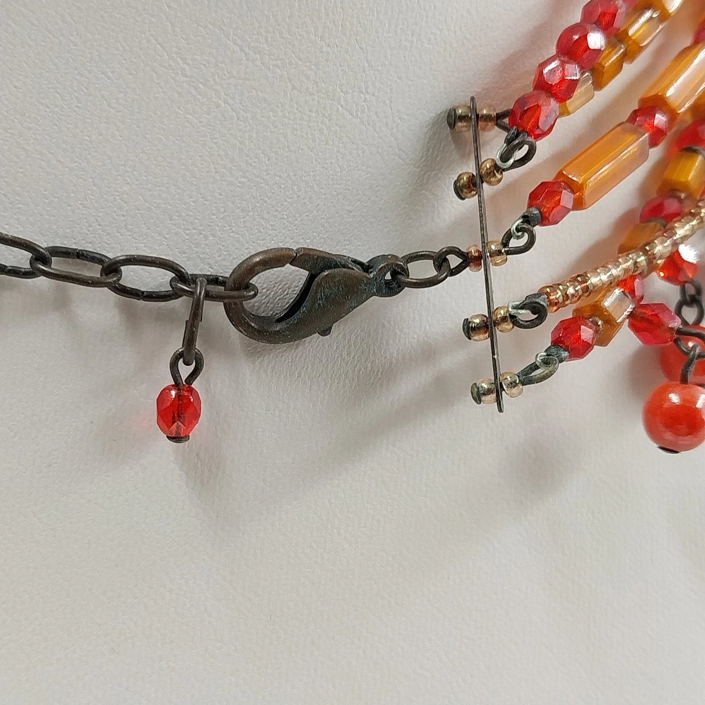 3 Necklaces Rope Chain Enamel Pendant Beaded & Satin Cord Mix Vintage Orange