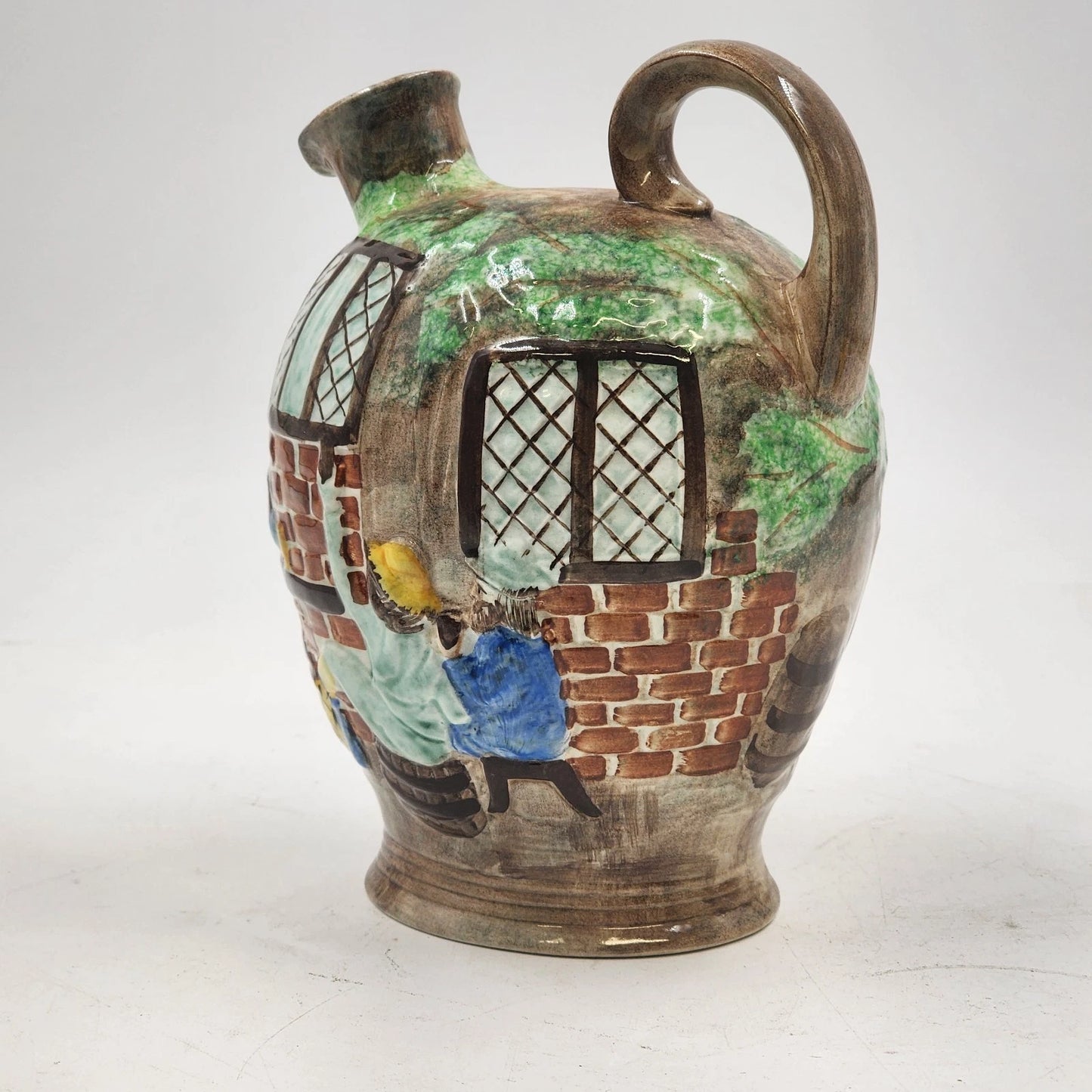 Radford Art Pottery Flagon Jug Hand Painted Wine Village Pub Scene England Vtg