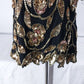 Steney Silk Top Gold Sequin Floral Leaf Short Sleeve Zipper Closure Sz L AS IS