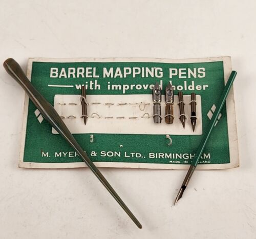 Barrel Fountain Mapping Pen Tips on Original Card Includes 2 Pen Handles Vintage