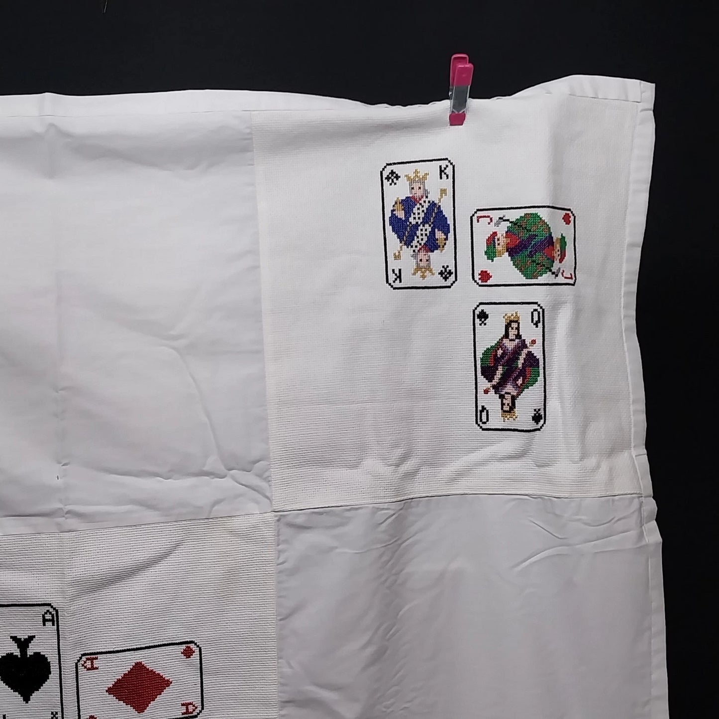 Vintage Hand Embroidered Playing Cards Card Table Cover 37 Inch