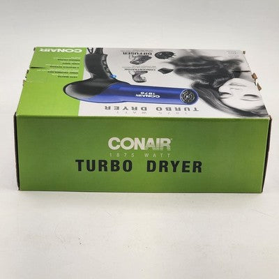 Conair Blue & Black Turbo Hair Dryer with Diffuser & Concentrator 1875 Watt NIB