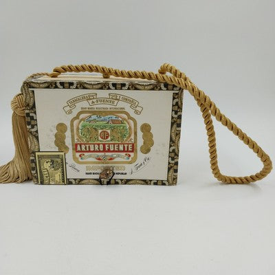 Wood Cigar Box Purse Arturo Fuente Dominican Republic Rothschilds Rope Handle