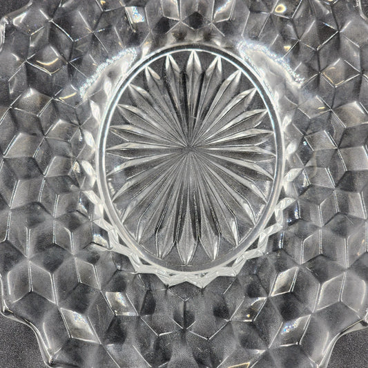 Fostoria American Clear Oval Plate 8" x 6.5" Cubist Design Pressed Glass Vintage