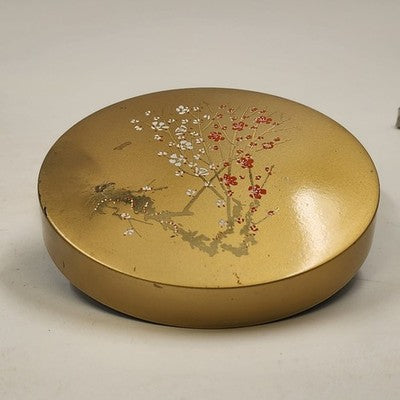 Otagiri Japan 6 Round Cherry Blossom Gold Black Lacquered Coasters 4”