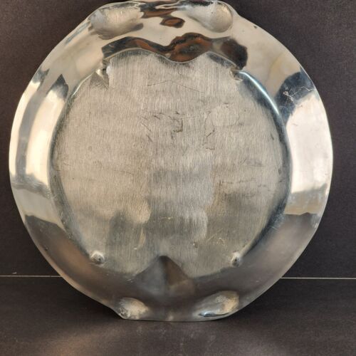 Handmade Mexican Large Round Aluminum Tray Grape Handles Platter 13" Scalloped