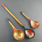 3 Wood Spoons Hand Painted Russian Khokhloma Lacquerware USSR Vintage Sizes Vary