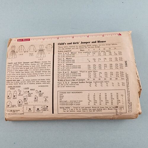 Simplicity 5091 Vintage Sewing Pattern 1960's Girls Jumper and Blouse Sz 8 Uncut