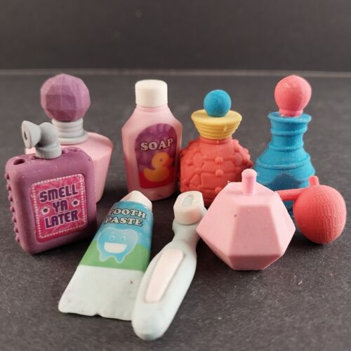 Lot of 8 Vintage Eraser Toothbrush Perfume Bottles Soap Bottle Toothpaste
