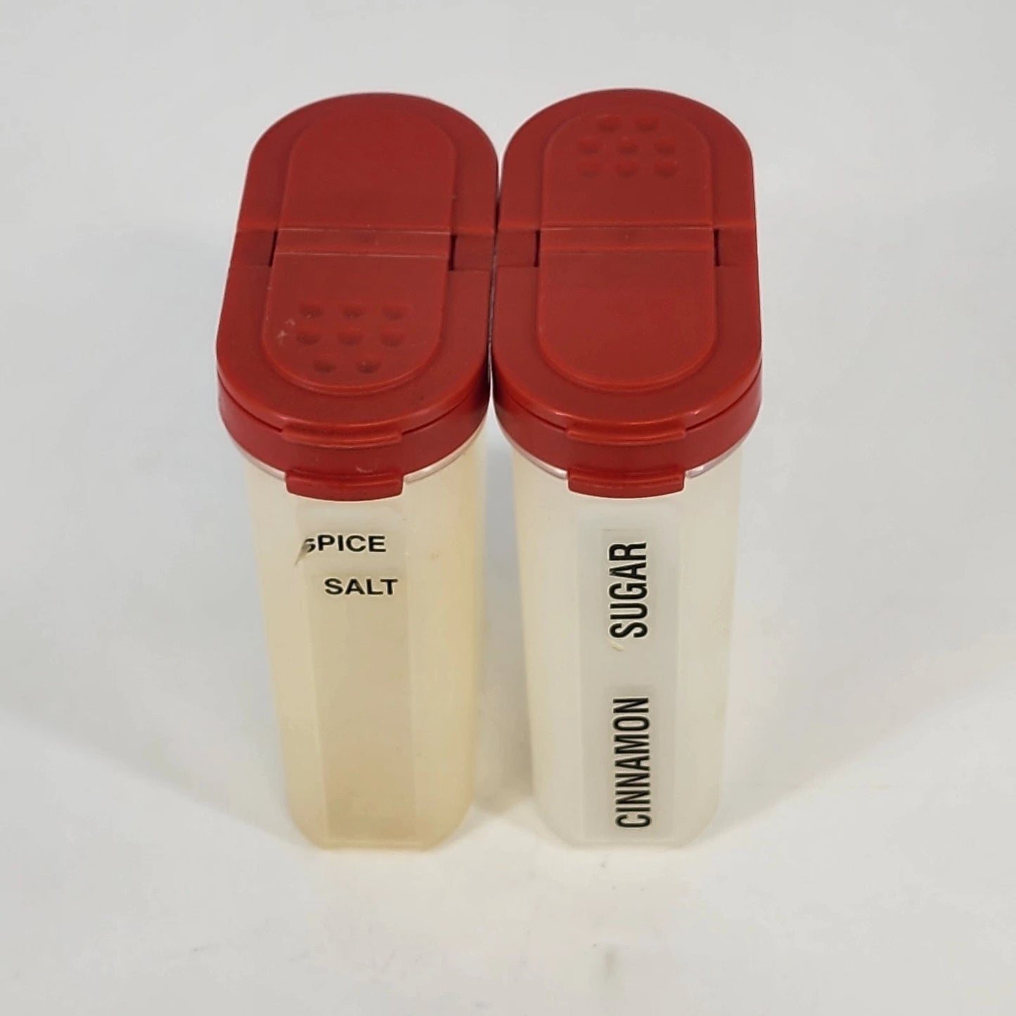 2 Tupperware Modular Mates Spice Container Shakers 1846-19 Red Lids 1845-16 Vtg