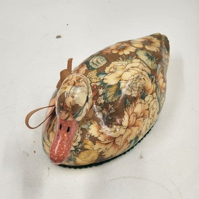 Duck Decoy Floral Decoupage w Display Ribbon Felt Base Decorative Porcelain 9”L