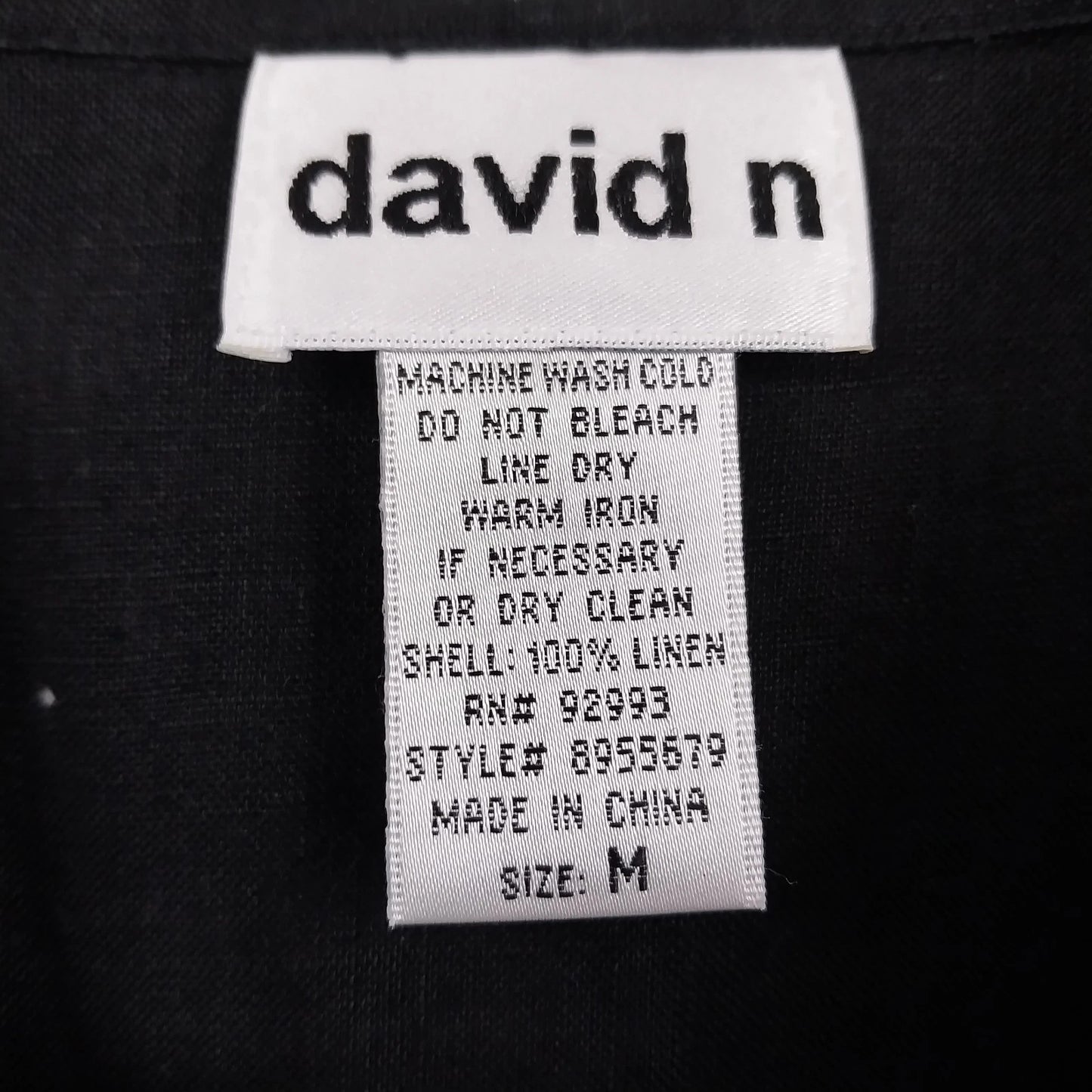 David N Women's Black 100% Linen Sleeveless Wrap Blouse Collared V-Neck Top M