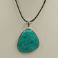 Silver Tone Turquoise Pendant Necklace Marbled Stone on Black Leather Cord
